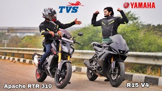 Tvs Apache RTR 310 Vs Yamaha R15 V4  Drag Race  Ye Kya Kah Diya isne R15 k bare me😱 [upl. by Pelag]