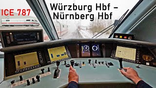 Schneegestöber  ICE 787 Würzburg Hbf  Nürnberg Hbf  ICEFührerstandsmitfahrt  BR 401 [upl. by Eedrahc746]