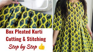 Very Easy Box Pleated Kurti Cutting and stitching  Kurti Cutting and stitching Designer Drop Neck [upl. by Rori]