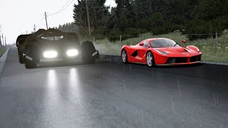 Batmobile Justice League vs Ferrari LaFerrari vs Bugatti Chiron at Old SPA in the Rain [upl. by Ecirpac468]