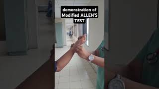 Demonstration of modified Allens testarterial abg medicaleducation [upl. by Leseil]