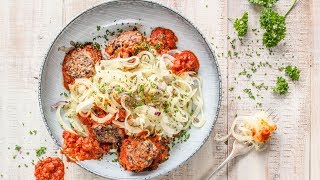 Kohlrabispaghetti mit Kidneybohnenbällchen I FOODBOOM [upl. by Acimad]