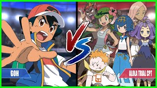 Pokemon Battle Series Ash Vs Alola Trial Captains Llima Lana Kiawe Mallow Sophocles Acerola [upl. by Yssak]