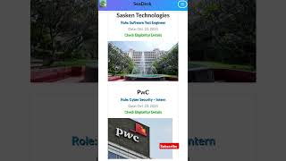 Sasken Technologies PWC hiring 🤯 jobupdates jobposts jobs trending shorts  SeaDeskin [upl. by Caputo249]