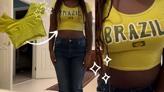 thrift flippingdiy Brazil shirt  upcycling ugly clothes 🇧🇷🇧🇷 [upl. by Ingamar870]