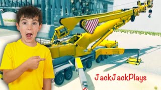 Playing Truck Game with Crane GIANT Machines  JackJackPlays [upl. by Dnalra]