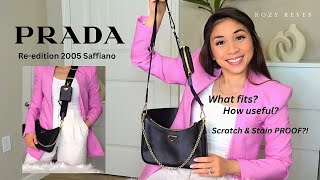 Prada Reedition 2005 Saffiano Leather Bag WHAT FITS Scratch amp Stain PROOF [upl. by Mitman]