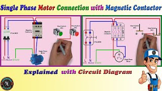 Single Phase Motor Connection with Magnetic Contactor  Single Phase Motor Control Wiring Diagram [upl. by Gough830]