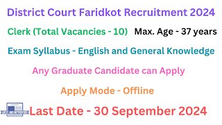 District Court Faridkot Clerk Recruitment 2024  Clerk Jobs  Latest Jobs Notifications  govtjobs [upl. by Rj]