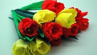 Kwiaty z bibuły  tulipany Crepe paper flowersTulips DIY [upl. by Essirehc797]