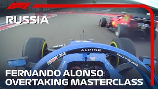 Fernando Alonsos Overtaking Masterclass  2021 Russian Grand Prix [upl. by Attehcram932]