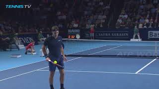 AMAZING Roger Federer magical ball catch  Basel 2015 [upl. by Yerffeg]