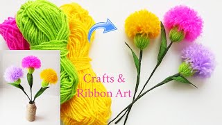 Easy Woolen Flower Making Idea  How to Make Beautiful Flower with Yarn  Amazing Woolen Crafts [upl. by Airekahs]