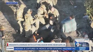 Video Migrants damage border fence get arrested [upl. by Cynde107]