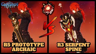 DILUC R5 PROTOTYPE ARCHAIC VS R3 SERPENT SPINE COMPARISON  Genshin Impact [upl. by Meibers]