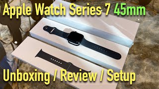 4K Unboxing Review amp Set up of new Apple Watch Series 7 45mm Midnight Aluminum Sport band GPS black [upl. by Erin]