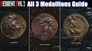 RE2 How To Get 3 Medallions Lion Unicorn Mermaid  Resident Evil 2 Remake PS4 Pro [upl. by Vig]