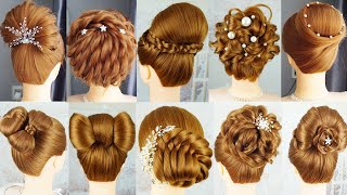 10 Beautiful Bun Hairstyle With Clutcher And Donut  Easy Hairstyle For Wedding Party [upl. by Enidlarej]