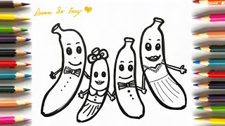 Banana Family DrawingPainting and Coloring for kids and Toddlers  How to draw banana family [upl. by Anrahs167]