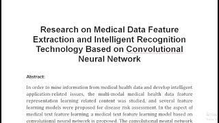 Research on Medical Data Feature Extraction and Intelligent Recognition Technology Based on Convolut [upl. by Corabella]