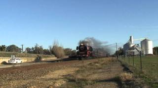 Victorian Trains  Heritage Steam Train  R761 thunders through Springhurst  14062008 [upl. by Anaid]