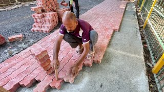 Wow Amazing ZigZag Paver Block Installation techniques l Red Paver blocks fitting  paverblocks [upl. by Anirehtac]