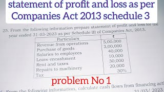 statement of profit and Loss account company act 2013 schedule 3 problem no 1 [upl. by Flight494]