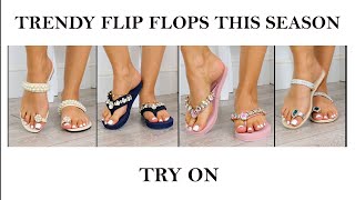 Trendy Summer Flip Flops Try On Beautiful Sandals This Season 2023 [upl. by Enner]