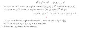 Exo Mq une équation diophantienne na pas de solutions en dehors de 000 [upl. by Eerdna]
