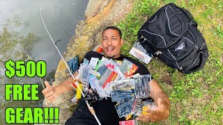 NEW Fisherman gets 500 FREE Fishing Gear Can he Catch his First Bass [upl. by Nairret871]