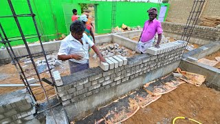 Basement Construction WallFlyash Brickwall Properly Build For House FoundationCement Brickwork [upl. by Nylhsoj19]