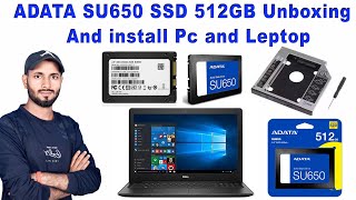 ADATA SU650 SSD 512GB unboxing and install Pc and Leptop ⚡Sata SSD installation Dell laptop [upl. by Norad355]