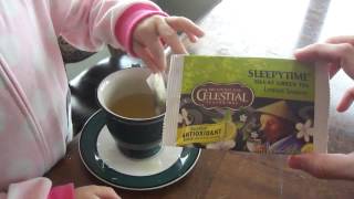 L 4 years old trying Celestial Seasonings Sleepytime Decaf Green Tea [upl. by Zilber]