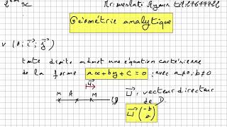 géometrie analytique eqation cartesienne dune droite 2éme science [upl. by Nivram]