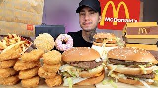 MUKBANG EATING McDonalds Big Mac Szechuan McChicken Fries Nuggets Creme Brulee Donut [upl. by Nosreme]