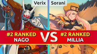 GGST ▰ Verix 2 Ranked Nagoriyuki vs Sorani 2 Ranked Millia High Level Gameplay [upl. by Adoh]