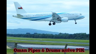 Royal Oman Pipes amp Drums arrive Prestwick on C130 amp A320  2024 [upl. by Corena]