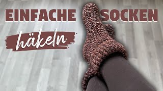 Kuschelsocken häkeln  einfache Häkelanleitung für Socken [upl. by Rudolfo]