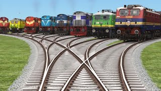 Eights Trains Crossing On Indian railroad tracks  Railgadi Tracks  train games [upl. by Asirak]