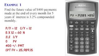 BA II Plus  Ordinary Annuity Calculations PV PMT FV [upl. by Vidovik622]