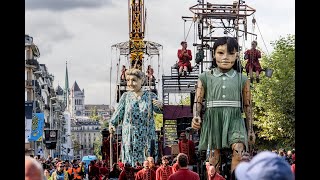 Giant puppets walk on Geneva streets La Saga des Géants Grand Mère Petite Gèante a Switzerland [upl. by Charlet]