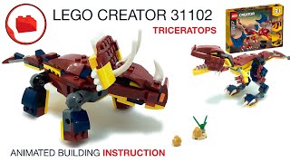 Lego Dinosaurs  Triceratops MOC  LEGO CREATOR 31102 alternative build instructions Part 12 [upl. by Enaek629]