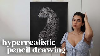 Hyperrealistic pencil drawing of a leopard 🐆 Charcoal drawing process using indentation technique [upl. by Joshua]