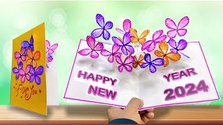 DIY Happy New year card 2024  How to make new year greeting card  DIY New year card making easy [upl. by Breeze]