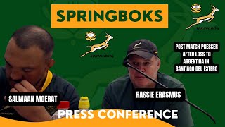 SPRINGBOKS Rassie Erasmus on the Bok loss to Argentina in Santiago del Estero [upl. by Nwahsirhc]