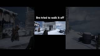 How tried to walk off a gunshot reddeadredmption2 funny funnyclip glitch [upl. by Kcirdnekal]