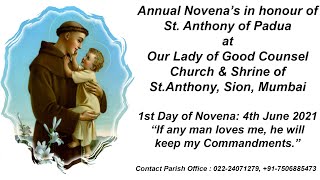 1st Day of Novena in Honour of St Anthony of Padua at OLGC Church amp Shrine of StAnthony Sion  22 [upl. by Ahsitra]