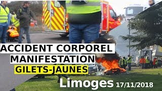 Grave accident manifestation GILETSJAUNES à Limoges [upl. by Yrotciv34]