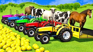 TRANSPORT HORSES COWS BULLS SHEEPS LIMES amp RAM WITH UNIVERSAL MINI TRACTORS  FS22 [upl. by Kelam472]