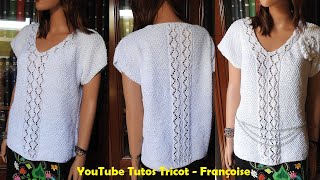 Tuto Tricot Pull Débardeur Femme col V en 5 tailles au point de Blé et point Ajouré création [upl. by Aikahc]